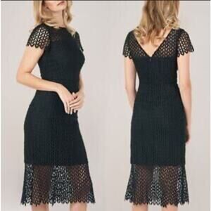 Kay Unger Black Tatum Floral Lace Midi Dress Women's Size 10 MSRP $248